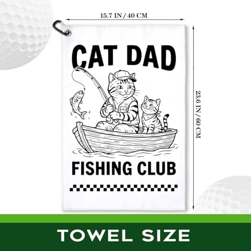 Cat Dad Fishing Club Polyester Printed Towel with Clip, Funny Cats Fish Gifts & Accessories for Men Fishmen Dad Cat Lover Grandpa, Fishing Lover Retirement Father's Day Birthday Gifts - color: White & Black