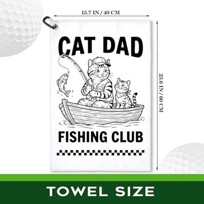 Cat Dad Fishing Club Polyester Printed Towel with Clip, Funny Cats Fish Gifts & Accessories for Men Fishmen Dad Cat Lover Grandpa, Fishing Lover Retirement Father's Day Birthday Gifts - color: White & Black