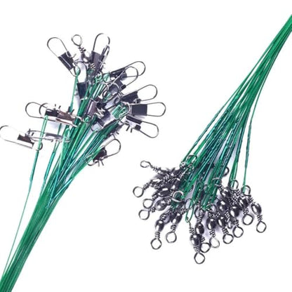 20 Pcs 20cm Super Strong Tensile Force Anti Bite Steel Fishing Line Steel Wire Leader with Rotating Snaps Fishing Lead Wire