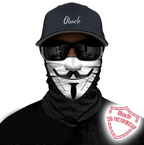 Obacle Bandana Face Mask Neck Gaiter Tube Mask Men Women for Sun Dust Protection - color: Men Black White Face Smile