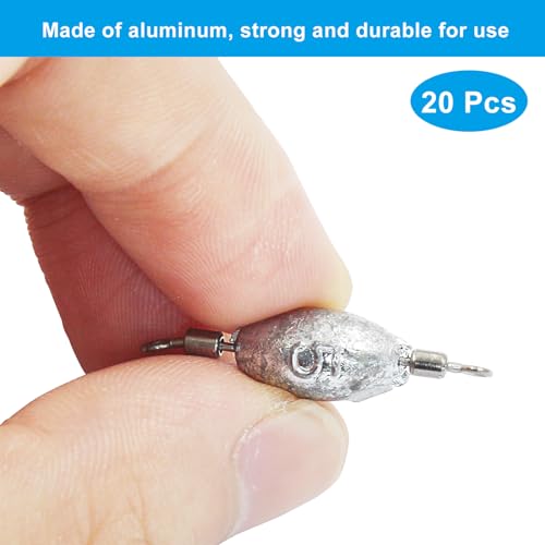 Uenhoy Fishing Weights Inline Trolling Fishing Sinker Tackle with Inner Swivels, Oval Drop Casting Fishing Weight Sinkers - size: 1/6 oz, 20pcs