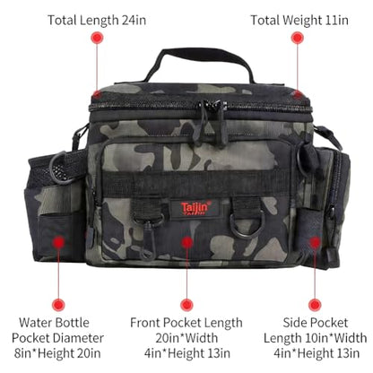 Oxford Fishing Tackle Bag, Water-Resistant Portable Multi-Pocket Fishing Gear Backpack for Anglers, with Rod Holder & Shoulder Strap