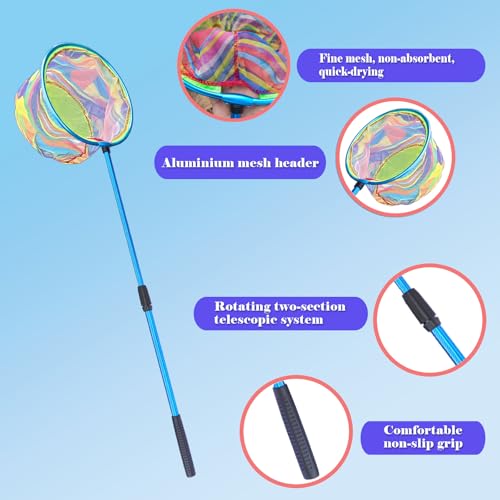Fishing Nets with Bucket Fishing Retractable Landing Net Lightweight Aluminum Pole with Non-Slip Handle for Catch and Release and Release Frogs Butterfly Youth Outdoor - style: Blue+green