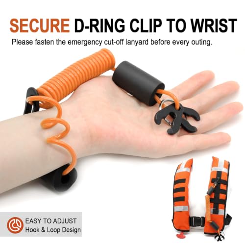 Floatable Boat Kill Switch Lanyard with Backup Key & Flotation Foam - color: Orange