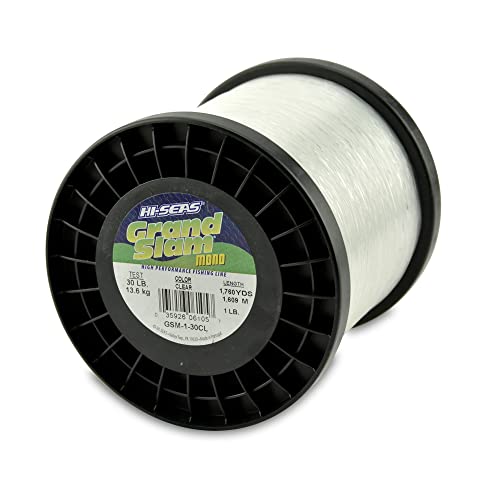 HI-SEAS Grand Slam Monofilament Fishing Line - Strong & Abrasion Resistant in Clear, Pink, Green, Smoke Blue, Fluorescent Yellow Freshwater & Saltwater - 1 lb Spool - color: Clear, style: 30 Lb Test, 0.55 Mm Dia, 1760 Yd