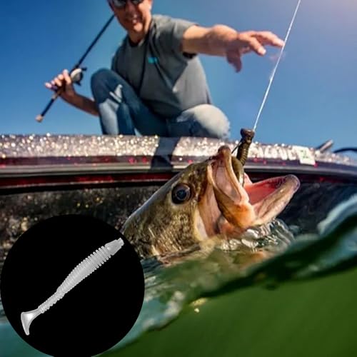 50PCS 5cm Soft Plastic Fishing Lures, PVC Paddle Tail Swimbaits for Bass Trout Walleye Crappie, T-Tail Grub Worm Baits Tackle Accessory - color: White