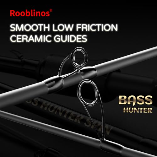 ROOBLINOS BASS Hunter 6.9ft Casting Spinning Freshwater Saltwater Rod Heavy Power Fast Action Fishing Pole 2-Piece Black Lightweight Sensitive Graphite Rod for Bass & Pike Lake River Boat Fishing