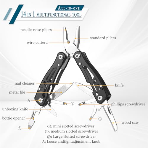 MINI Multitool Pliers, Christmas Birthday Gifts for Men Boyfriend Dad Husband Women, Pocket Knife 14-In-1, Rugged and Practical Portable Computer and Bike Gadgets, Black Camping and Survival Tools - size: Small