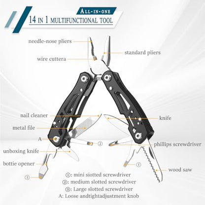 MINI Multitool Pliers, Christmas Birthday Gifts for Men Boyfriend Dad Husband Women, Pocket Knife 14-In-1, Rugged and Practical Portable Computer and Bike Gadgets, Black Camping and Survival Tools - size: Small