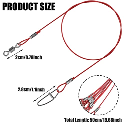 Heavy Duty Fishing Wire Rigs Leaders, 10Pcs 150LB Stainless Steel Fishing Line Leaders with Swivels Snaps Fishing Trace Lures Leader Rigging - color: Red-10pcs