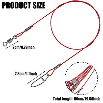 Heavy Duty Fishing Wire Rigs Leaders, 10Pcs 150LB Stainless Steel Fishing Line Leaders with Swivels Snaps Fishing Trace Lures Leader Rigging - color: Red-10pcs