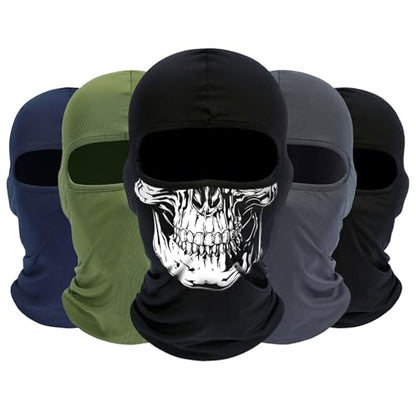 ROXUN Balaclava Ski Mask, 5 Pack Neck Gaiter Motorcycle Summer Cooling | UV Protection Shiesty, Windproof Scarf for Men/Women, Face Mask, Versatile Use - color: Black+skull+navy Blue+army Green+dark Gray