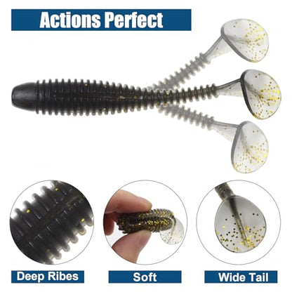 Paddle Tail Swimbaits, 2.5 inch/3inch Soft Lures Fishing Trout Crappie Bass for Freshwater and Saltwater 75PCS/60PCS - color: Black Crystal Translucent, size: 3 inch, 60 PCs