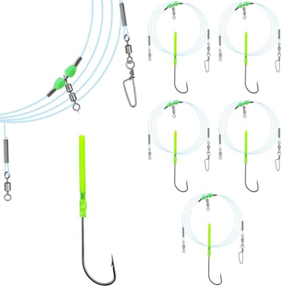 Narcissus 5PCS Sea Fishing Rigs, Pre-Tied Flapper with Size 1/0 & 2/0 Hooks, Anti-Tangle Snap, 1-3 Hooks, Gaps (45cm, 52cm, 80cm), Ready for Beach Fishing - color: 5pcs- Single hook- size 2/0