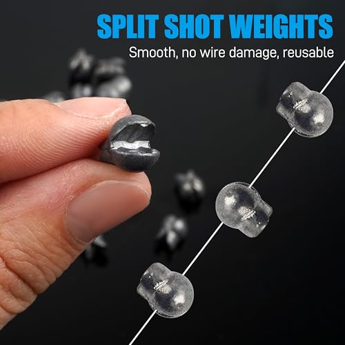 100pcs Split Shot Fishing Weights Removable Round Fishing Weights Sinkers Clip On Split Shot Weights Fly Fishing Line Sinkers for Freshwater Saltwater - size: 113pcs Mixed Kit(5 Sizes)