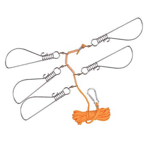Fishing Stringer, 5m Steel Cable Stainless Steel Heavy Duty Fish Stringer, Trout with 5 Lock Snaps Orange Float Ball for Kayak Hiking Outdoor Fishing