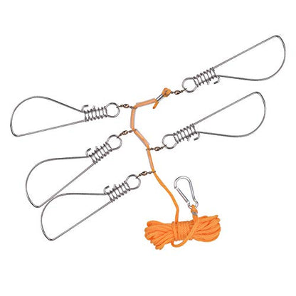 Fishing Stringer, 5m Steel Cable Stainless Steel Heavy Duty Fish Stringer, Trout with 5 Lock Snaps Orange Float Ball for Kayak Hiking Outdoor Fishing