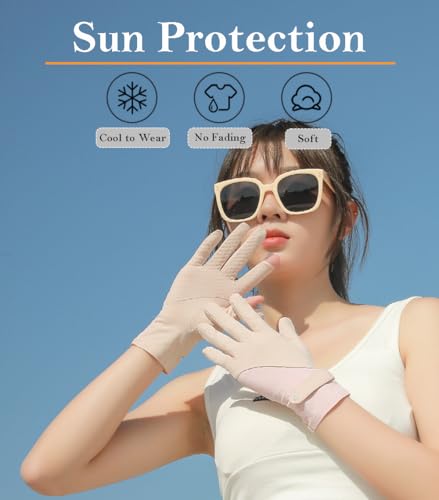 Eohak Women UV Sun Protection Gloves Full Finger Touchscreen Gloves Summer Outdoor Cyling Driving Gloves - color: Pink