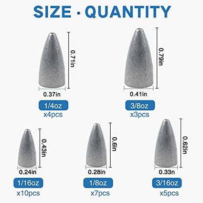 Bullet Fishing Sinkers Weights Slip Sinkers Kit- 29/83Pcs Fishing Worm Weights Assorted Set for Bass Fishing Saltwater - style: 29pcs Kit
