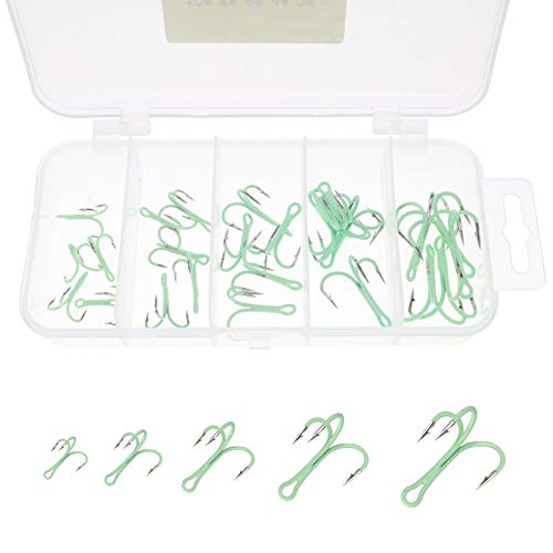 Create idea Luminous Treble Hooks,40pcs Treble Hook Fish Triple Assorted Set with Storage Organizer Box Glow in Dark Night Fishing Gear Saltwater