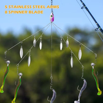 5 Arms Alabama Rigs for Bass Fishing, Swimbait Lure Kit Umbrella Rigs with 4 Willow Leaf Blades for Trout Salmon Freshwater Saltwater - color: 8 Blades-2pcs