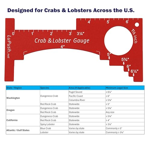 Crab Gauge & Lobster Ruler – 3mm Thick Aluminum Measuring Tool, Heavy-Duty Crab Ruler for Dungeness, Red Rock, Blue Crab & Lobster – Applicable for WA, OR, CA & Atlantic/Gulf States - color: Blue
