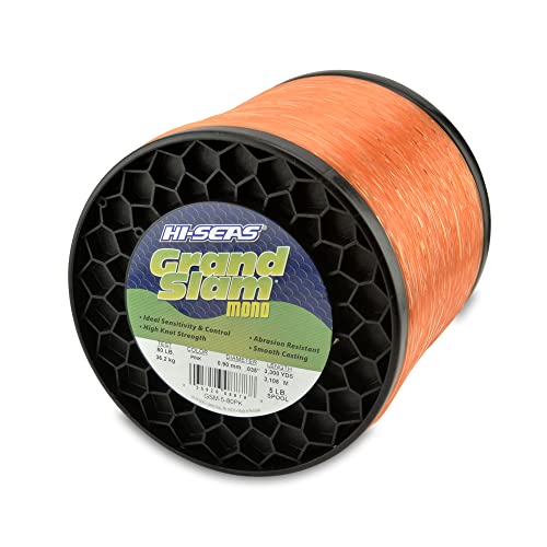 HI-SEAS Grand Slam Monofilament Fishing Line - Strong & Abrasion Resistant in Clear, Pink, Green, Smoke Blue, Fluorescent Yellow Freshwater & Saltwater - 5 lb Spool - color: Pink, style: 80 Lb Test, 0.90 Mm Dia, 3300 Yd