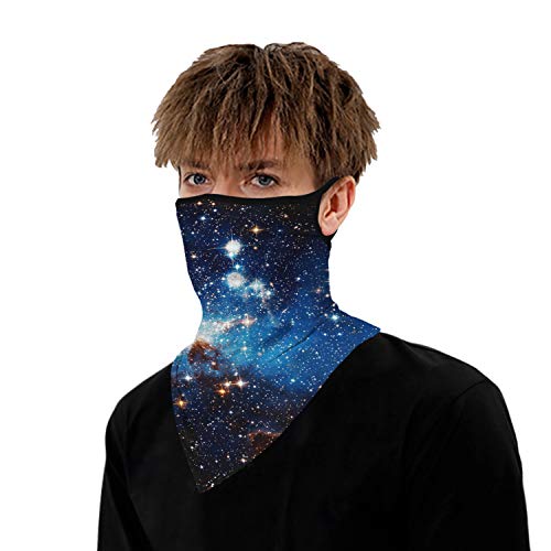 YAYOUREL Neck Gaiter Face Mask Bandanas for Men Women UV Face Scarf Cover Ear Loop Hole Facemask for Fishing Running Cycling - color: Blue Black White