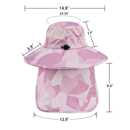 Sun Hats for Men Women Fishing Hat UPF 50+ Breathable Wide Brim Bucket Hats Summer UV Protection Safari Hat with Neck Flap - color: Camo Pink