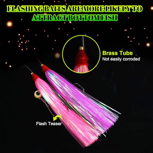 4Pcs Catfish Rigs Ready Kit, Pre-Rigged Float Rigs with Glow Floats & Flash Teaser, Dual Rattling Beads & Strong Circle Hooks, Adjustable for Freshwater and Saltwater Night Fishing