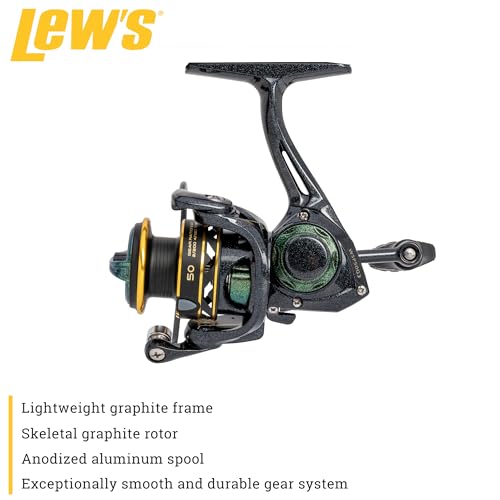 Lew’s Wally Marshall Signature Series Spinning Fishing Reel, 5+1 Bearings, Graphite Frame and Rotor, Interchangeable Retrieve, Green/Gold - size: 50