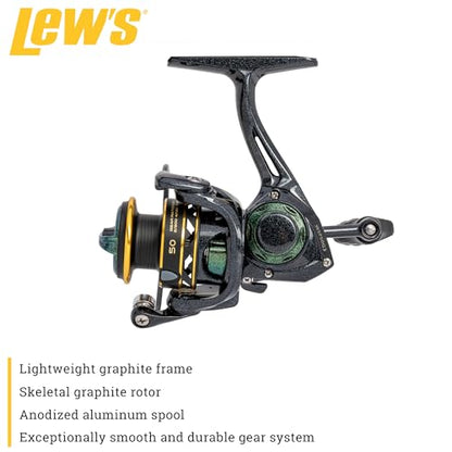 Lew’s Wally Marshall Signature Series Spinning Fishing Reel, 5+1 Bearings, Graphite Frame and Rotor, Interchangeable Retrieve, Green/Gold - size: 50