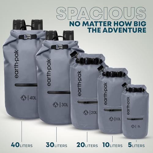Earth Pak Waterproof Dry Bag with Zippered Pocket - Waterproof Dry Bag Backpack Keeps Gear Dry - color: Gray, size: 30L