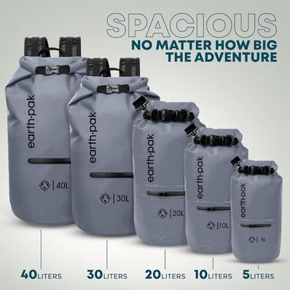 Earth Pak Waterproof Dry Bag with Zippered Pocket - Waterproof Dry Bag Backpack Keeps Gear Dry - color: Gray, size: 30L