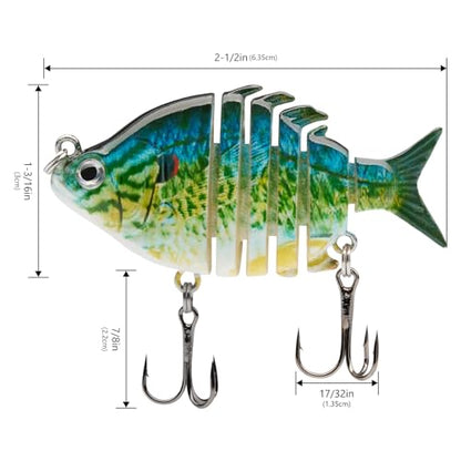 Bassdash SwimPanfish 0.34oz Hard Swimbaits Multi Jointed Topwater Trout Bass Fishing Crank Lure for Freshwater and Saltwater - color: Blue/Yellow