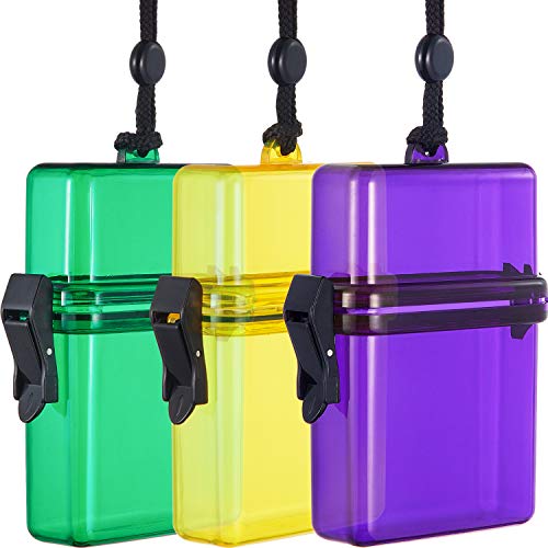 Outus 3 Pcs Waterproof ID Badge Holder Case with Waterproof Buckle 4.72 x 2.95 x 1.57 Inches Floating Sport Case Locker with Adjustable Hanging Rope Plastic Card Dry Box(Green, Yellow, Purple) - color: Green, Yellow, Purple, size: 4.72 x 2.95 x 1.57 Inch,