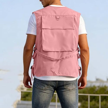 Fishing Vest - Fishing Vests for Men Lightweight Zip Up Sleeveless Utility Jackets Softshell Outwear Vests with Pockets - color: 01# Pink, size: XX-Large