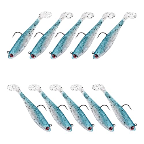 Fishing Bait Paddle Tail Swimbaits 10pcs FS/RE-13 | Soft Plastic,with Jig Heads,Bass Lures,for Freshwater Saltwater,Fishing Trout,Crappie Lures - color: Green, size: 0.21oz