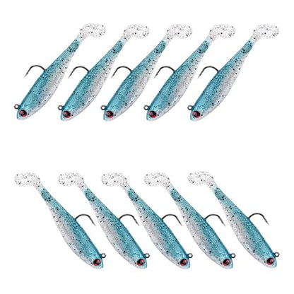 Fishing Bait Paddle Tail Swimbaits 10pcs FS/RE-13 | Soft Plastic,with Jig Heads,Bass Lures,for Freshwater Saltwater,Fishing Trout,Crappie Lures - color: Green, size: 0.21oz