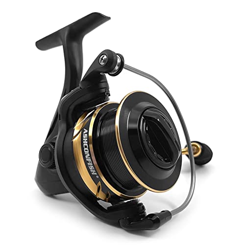 Ashconfish Spinning Fishing Reel, Graphite Body, 7+1 Stainless Steel BB, 5.0:1 Gear Ratio, Lightweight Spinning Reel for Freshwater Saltwater Fishing, Come with 109 yds Braided Line - size: AF4000B