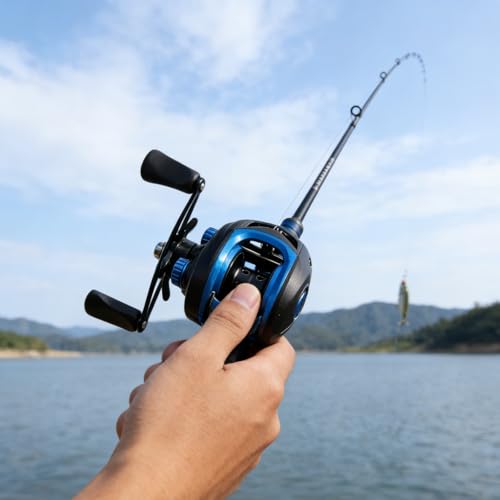 Baitcasting Reel, Long Cast Anti-Backlash Fishing Reel for Black Bass & Lure Fishing, Plastic/Metal Spool, Freshwater & Saltwater Fishing(Left-Blue)