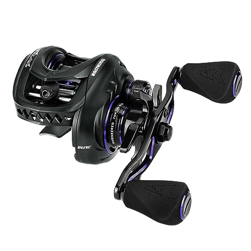 KastKing MegaJaws Elite Baitcasting Fishing Reel, New AutoMag Dual Braking System, Only 6.7oz, 17.64 LBs Carbon Fiber Drag, 11+1 Shielded BB, High Speed 5.4:1 to 9.1:1 Gear Ratios - size: Left - 7.2:1, style: Megajaws Elite-shallow Spool