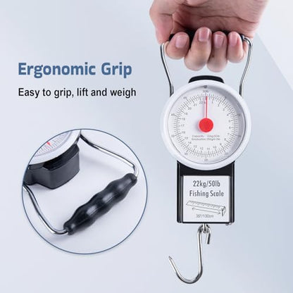 Goture Hanging Scale with 39" Built-in Tape Measure, 50lb/22kg Fishing Scale, Battery-Free Mechanical Spring Scale for Weighing & Measuring Fish, Waterproof Fishing Gear for Saltwater and Freshwater - color: Single Fishing Scale 2.0