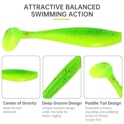 100pcs Paddle Tail Swimbaits Lures, Crappie Jig Fishing Lures Kit,Bass Fishing Bait for Freshwater and Saltwater with Box
