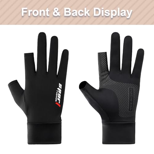FGSS Summer Fishing Gloves for Men UV Sun-Protection Cycling Gloves Anti-Slip Fingerless Gloves for Driving Hiking Outdoor - color: Black