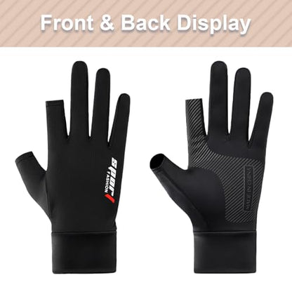 FGSS Summer Fishing Gloves for Men UV Sun-Protection Cycling Gloves Anti-Slip Fingerless Gloves for Driving Hiking Outdoor - color: Black