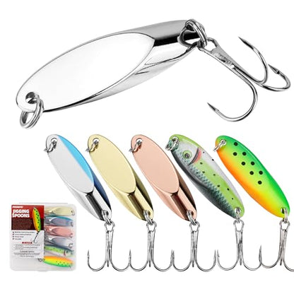 Jigging Spoon Fishing Lure Set 6-Pack Metal Saltwater & Freshwater Casting Spoon Hooks Premium Durable Treble Hooks for Bass, Salmon & Trout Fishing - size: 1/8 oz