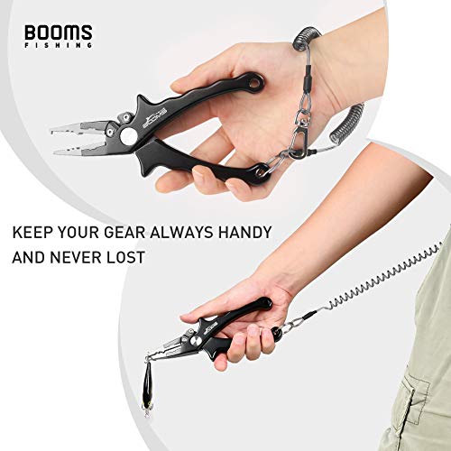 Booms Fishing T04 Fishing Lanyards Fishing Tool/Pole Safety Coil Lanyard Retractable Wire Inside Tup Cover - color: 6pcs / pack_black