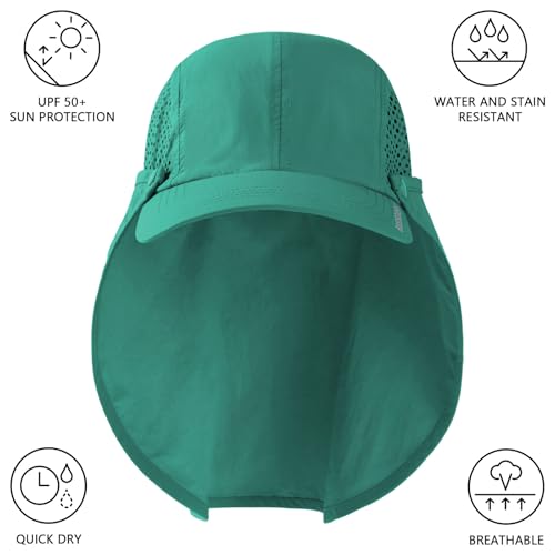 BASSDASH UPF 50+ Foldable Fishing Hat Baseball Cap with Removable Neck Flap Portable for Men Women Golf Hiking - color: Aqua Green With Unfoldable Brim