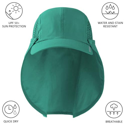 BASSDASH UPF 50+ Foldable Fishing Hat Baseball Cap with Removable Neck Flap Portable for Men Women Golf Hiking - color: Aqua Green With Unfoldable Brim